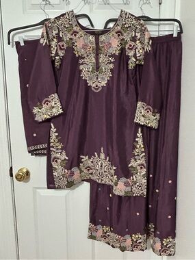 Shivali 3 piece stitched Indian Pakistani suit embroidery palazzo pants purple